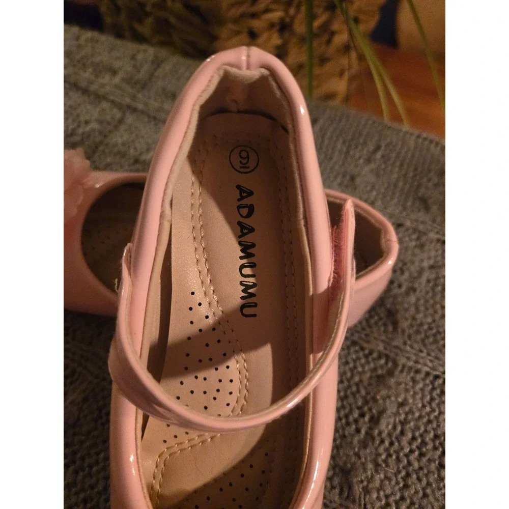 ADAMUMU Girls Pink Patent Mary Jane Flower Dress Shoes Size 9 Toddler